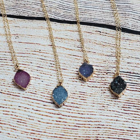 Pink Druzy Marquis Gold Necklace