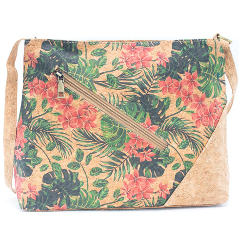 Green and Pink Tropical Cork Adjustable Bag