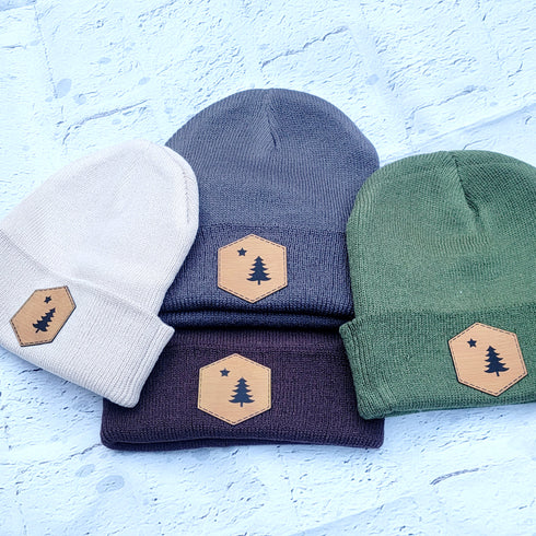 1901 Maine Flag Faux Leather Patch Winter Beanie