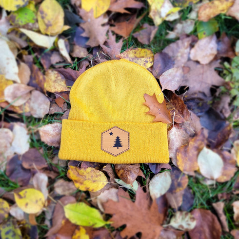 1901 Maine Flag Faux Leather Patch Winter Beanie