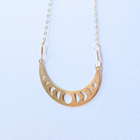 Celestial Moon Phase Half Circle Boho Necklace