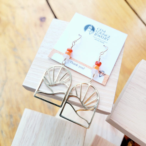 Gold Mexican Fire Opal Earrings