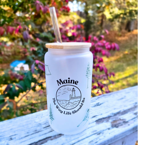 Maine Beer Glass with Lid and Straw