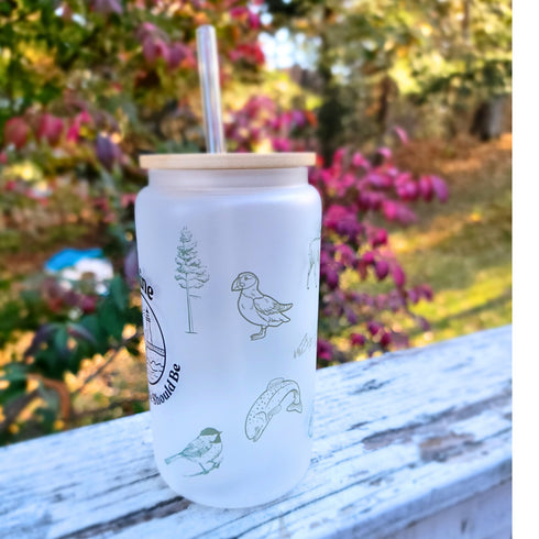 Maine Beer Glass with Lid and Straw