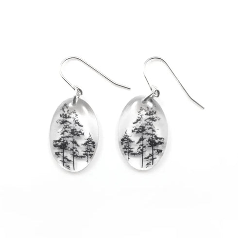 Small Oval Tree Earrings, Sterling Silver