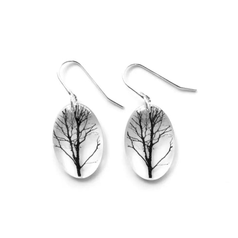 Small Oval Forest Earrings, Sterling Silver