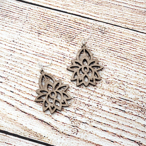 Walnut Filagree Lotus Sterling Earrings