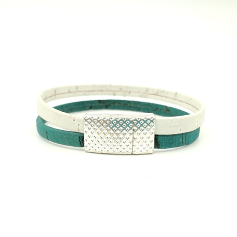 White & Teal Thin Cork Bracelet