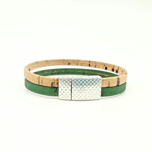 Tan & Green Thin Cork Bracelet
