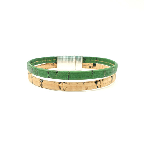 Tan & Green Thin Cork Bracelet