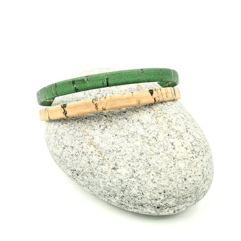 Tan & Green Thin Cork Bracelet