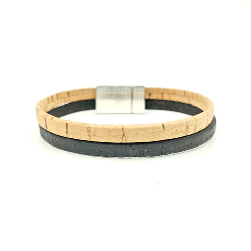 Tan & Black Thin Cork Bracelet