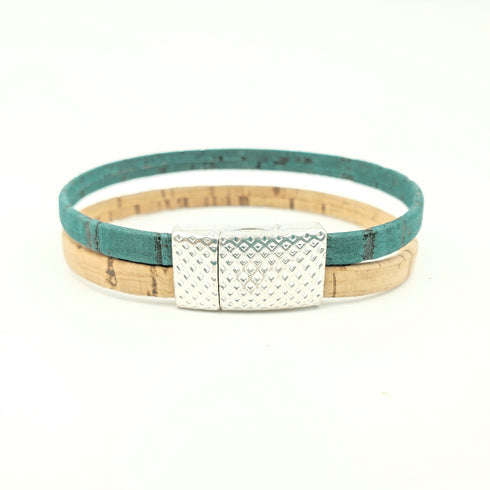 Tan & Teal Thin Cork Bracelet