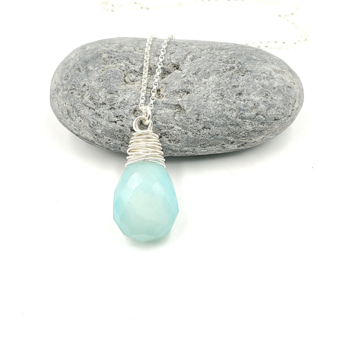 Aqua Chalcedony Wrapped .925 Necklace