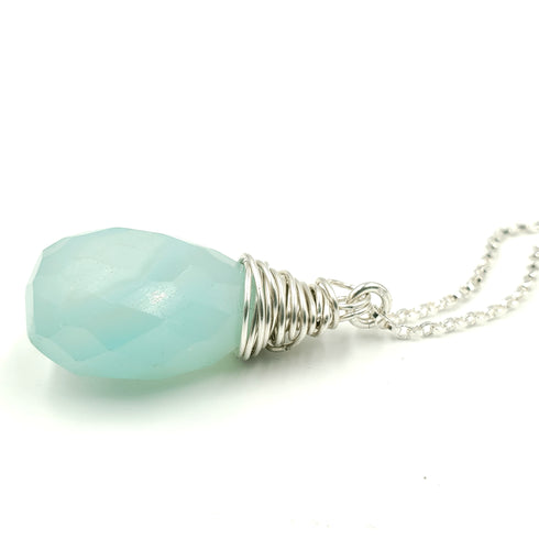 Aqua Chalcedony Wrapped .925 Necklace