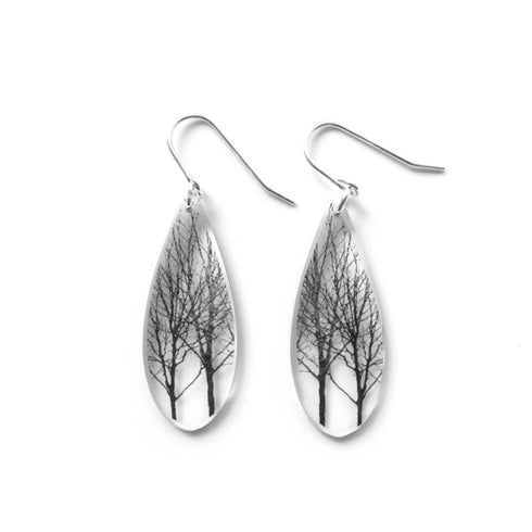 Tree Black & White Teardrop Earrings, Sterling Silver