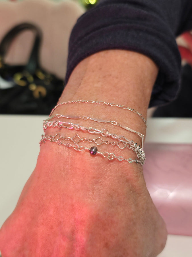 Permanent jewelry is custom-fitted, clasp-free jewelry that’s welded closed using a quick, safe micro-flash. There’s no pain, no heat on the skin